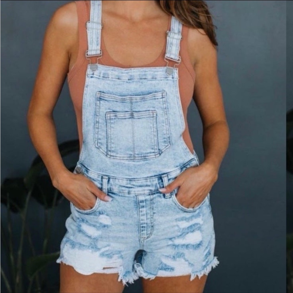 risen distressed overalls shorts
